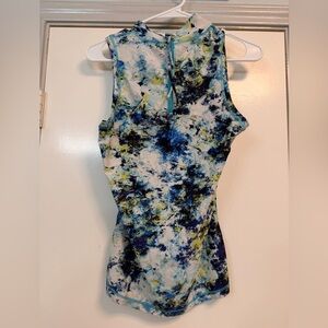 Athleta Blue, Green & White Patterned Sleeveless swim rashguard